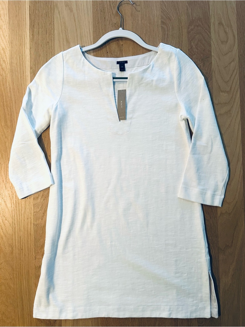 J. Crew 100% cotton White Split-Neck 3/4 Sleeve Tunic, XS, New